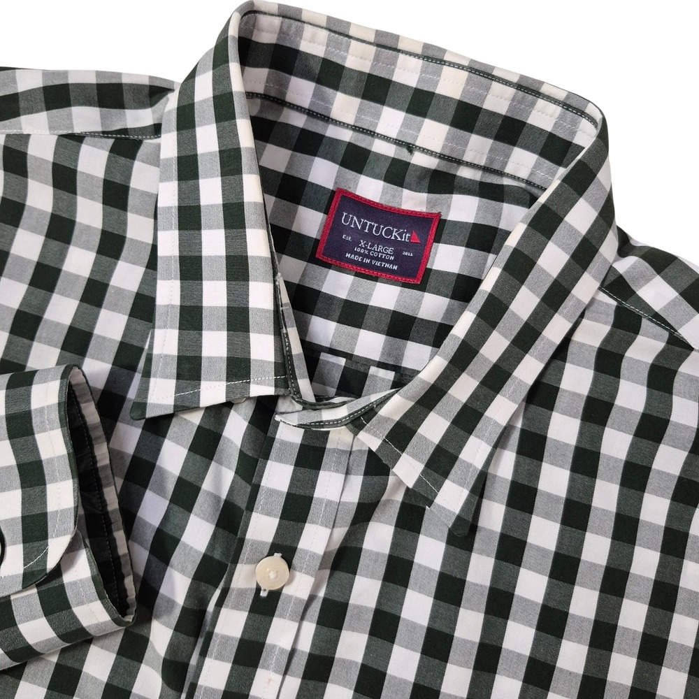 UNTUCKit Shirt Mens XL Green Gingham‎ Plaid Long Sleeve Cotton Casual Preppy